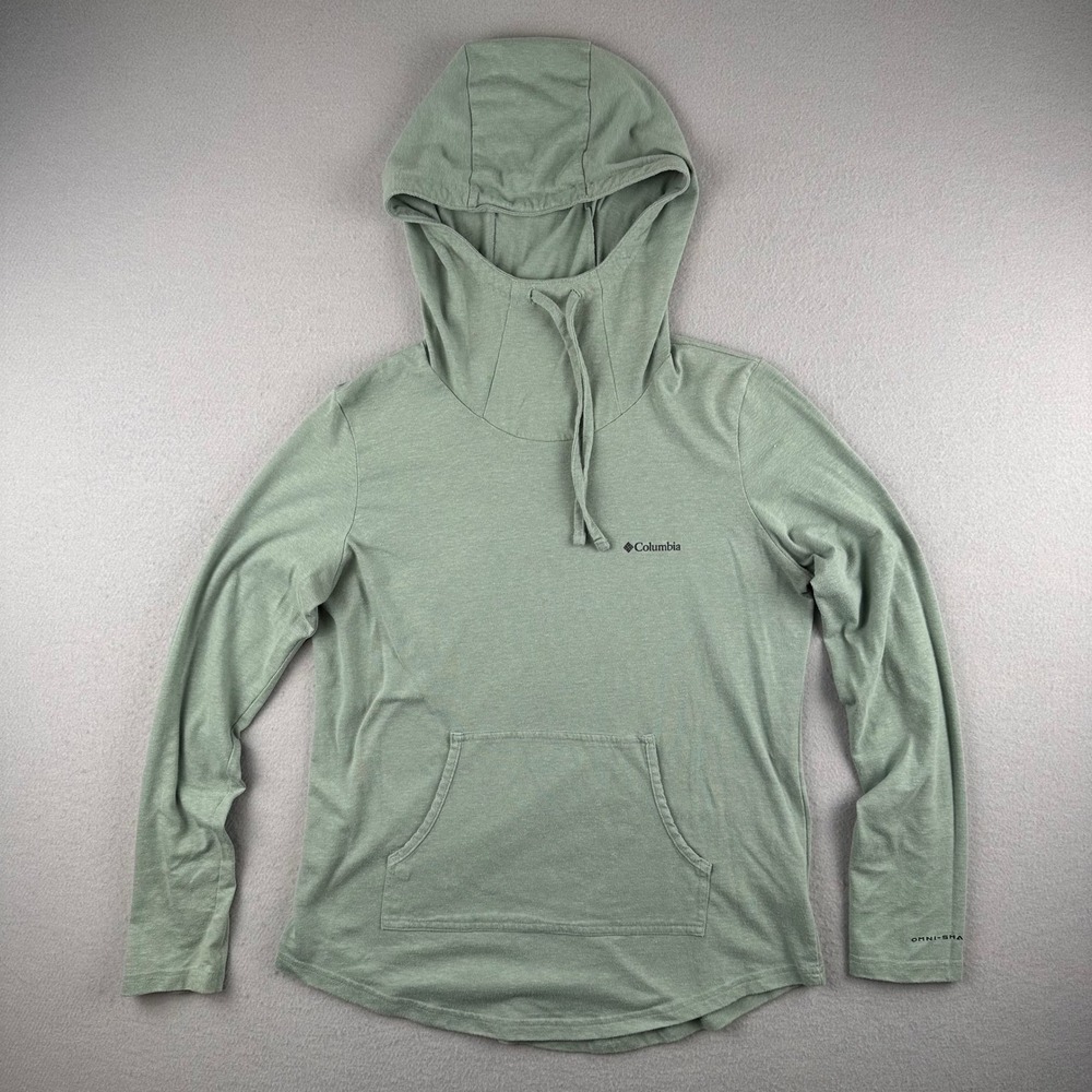 Columbia Hoodie Womens Medium Sage Green Omni-Shade Cowl Neck Kangaroo Pocket